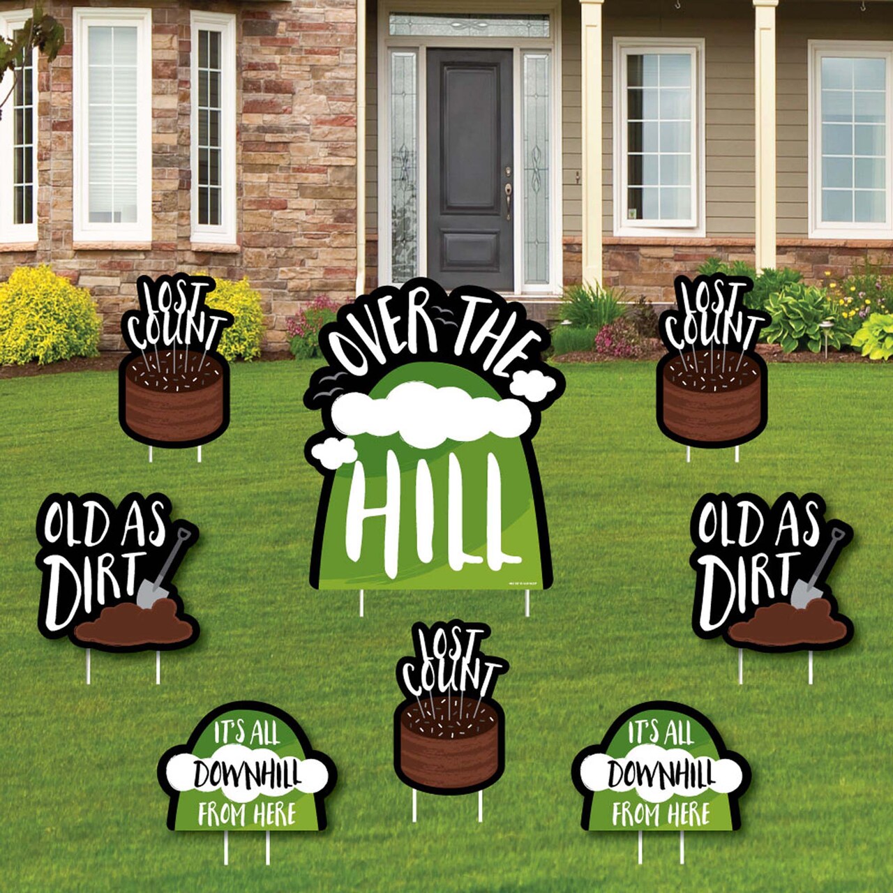 Big Dot of Happiness Over The Hill Birthday - Yard Sign and Outdoor Lawn Decorations - Birthday Party Yard Signs - Set of 8